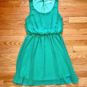 Lush Dress | Light Teal with Orange Polka Dots